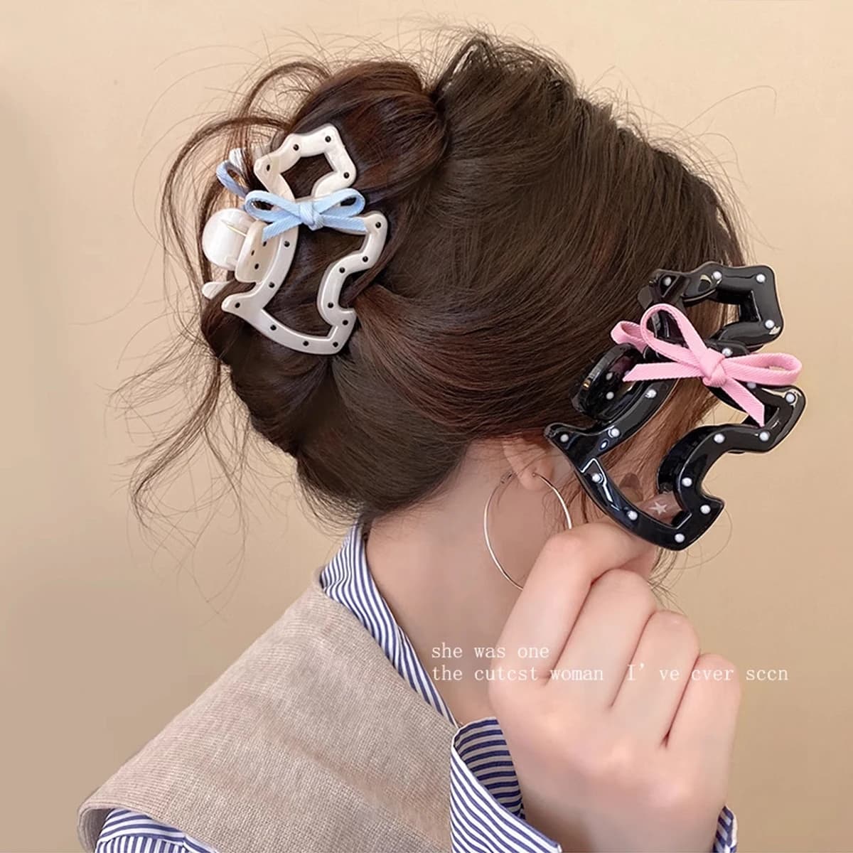 1 clip per artigli per cani con fiocco a pois, fermaglio per capelli con squalo e panino semi-alto per ragazza carina, copricapo accessorio per capelli di fascia alta