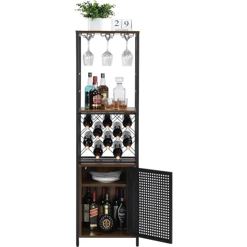FURNITURE Armadietto bar per vino per liquori e bicchieri, scaffale autoportante, da pavimento con regolazione
