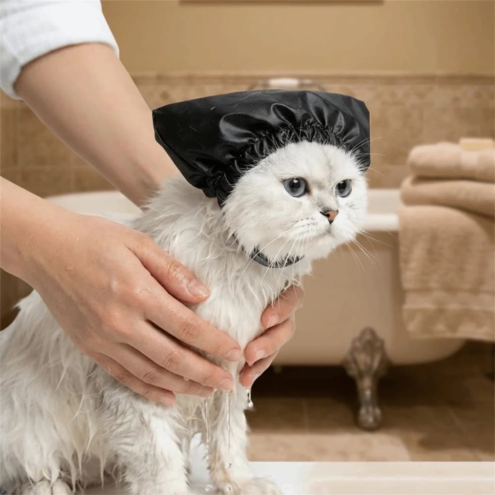 Cappello Impermeabile per il Bagno dei Gatti, Copricapo Elastico Confortevole, Protezione per le Orecchie, Cappello Riutilizzabile per il Bagno dei Cani
