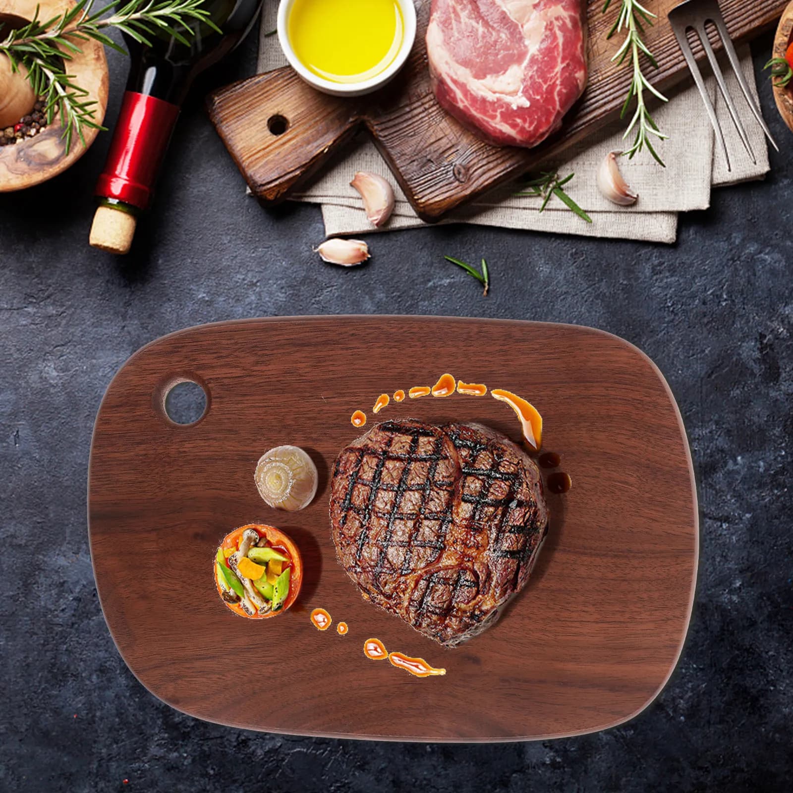 Premium cutter in Black Walnut Wood, Solid and Indeformable, Kitchen Tools for Dinner and Barbecue, Portable Cutting Mat Easy to Use