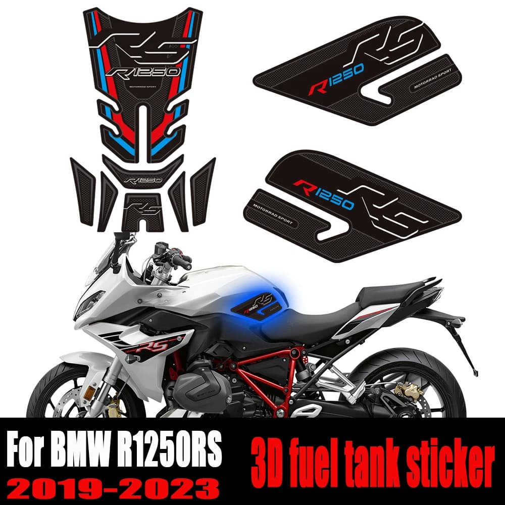 For BMW R1250RS R 1250 RS R1250 2019 + Motorcycle Tank Pad Stickers 3D decals Tankpad Gas fuel oil Kit Knee Fish Bone Protector