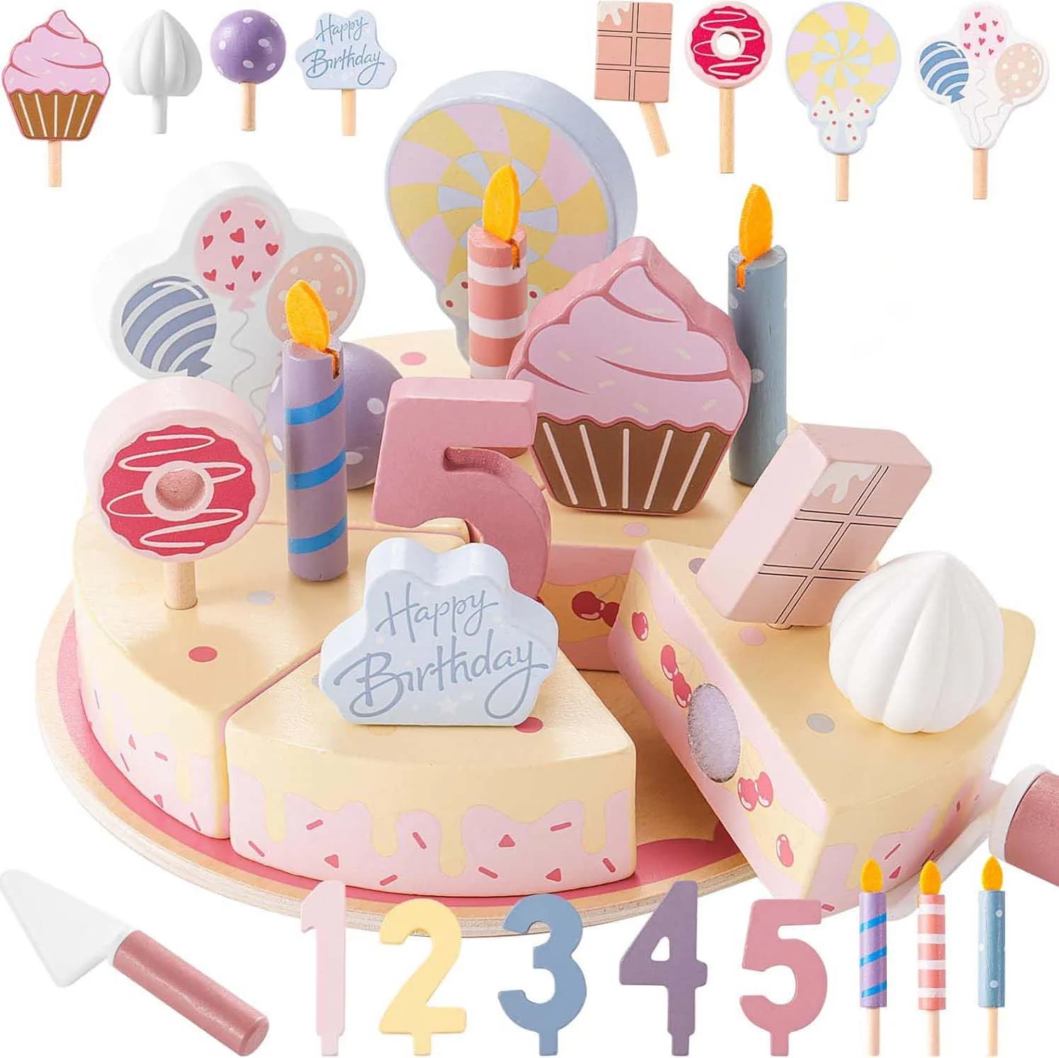 Gioco di finzione in legno reale Cucina Giocattoli Montessori Set da tè pomeridiano con torta Gelato Apprendimento Giocattoli educativi per bambini