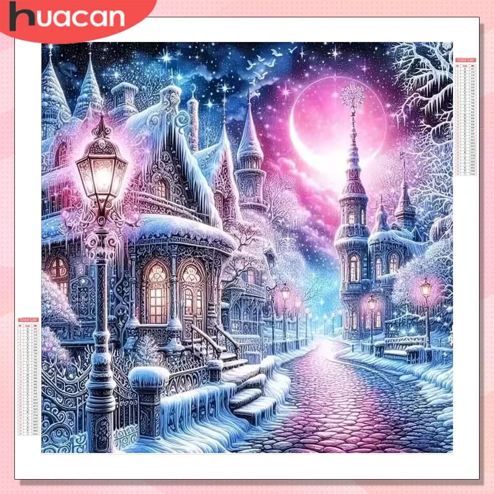 HUACAN trapano completo diamante mosaico castello paesaggio punto croce pittura ricamo casa decorazioni per la casa immagine di strass