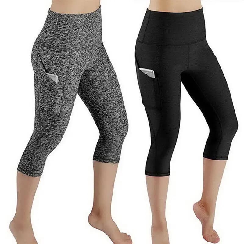 Women High Waist Capri Yoga Leggings Side Pocket Butt Lifting Stretch Running Fitness Sports Pants S-3XL