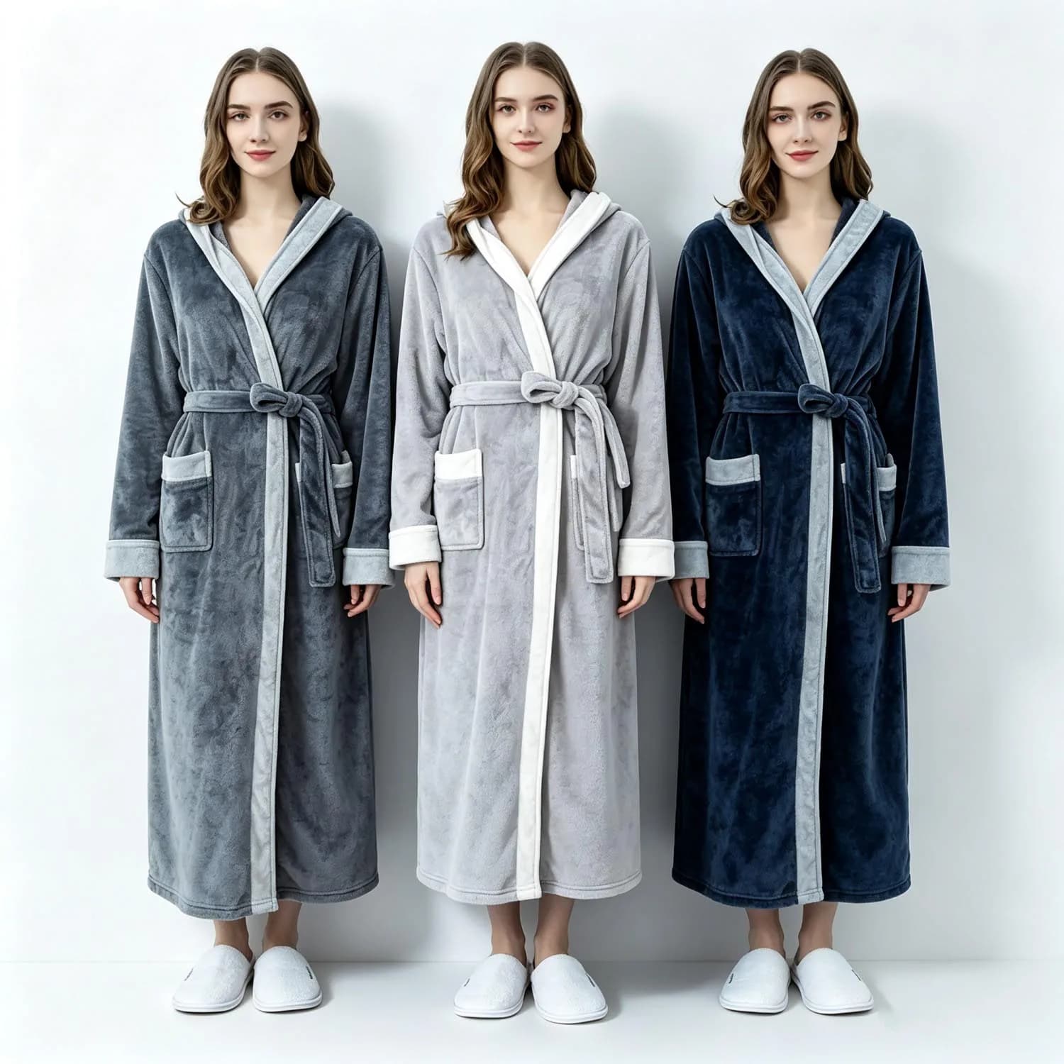 Women Bath Robes Colar Fleece Long Sleeves Gray Couples Robe for Woman Nightgown Hooded Plush Plus Size Loungewear Men Clothing