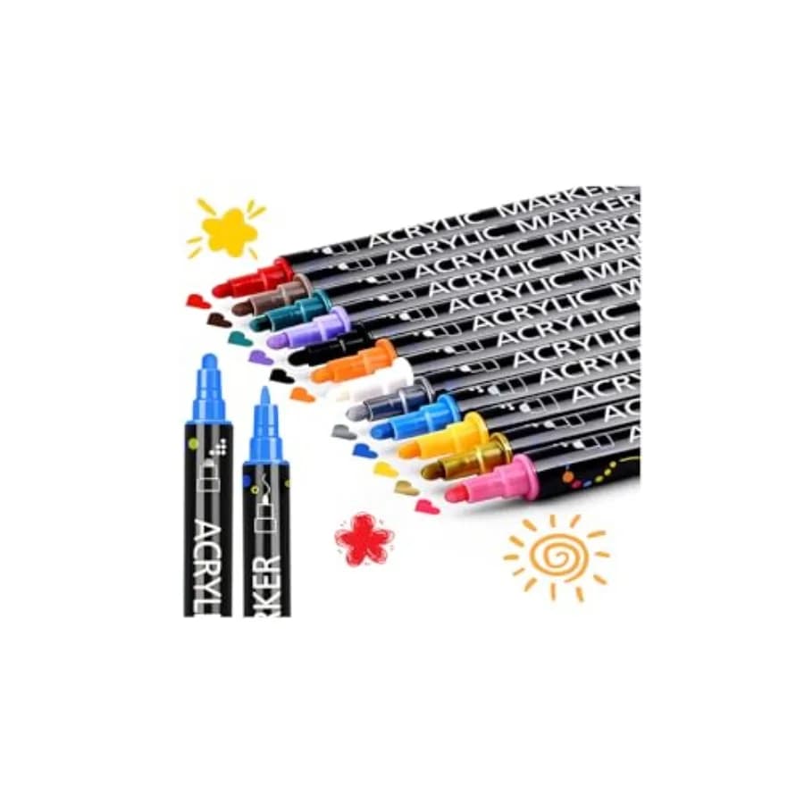 s Dual Tip Acrylic Paint Markers, Fine Tip and Dot Tip Paint Pens Acrylic Paint Pens for Rock Painting, Wood, Glass, Ceramic, F