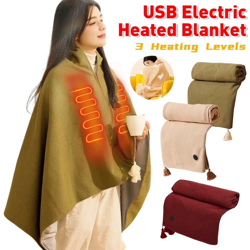Coperta elettrica riscaldante USB Asciugamano indossabile Scaldasalviette Lavabile Coperta riscaldata Tappeti Tappetino Tappetino per dormire Uso esterno