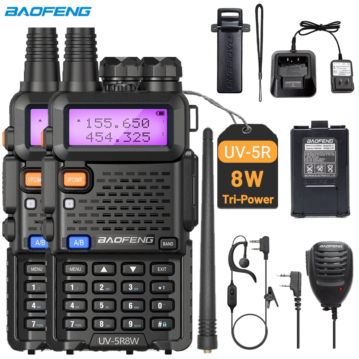 1/2X Baofeng UV-5R 8W Tri-Power Walkie Talkie Dual Band ad alta potenza a lungo raggio 128CH portatile UV 5R Ham radio bidirezionale