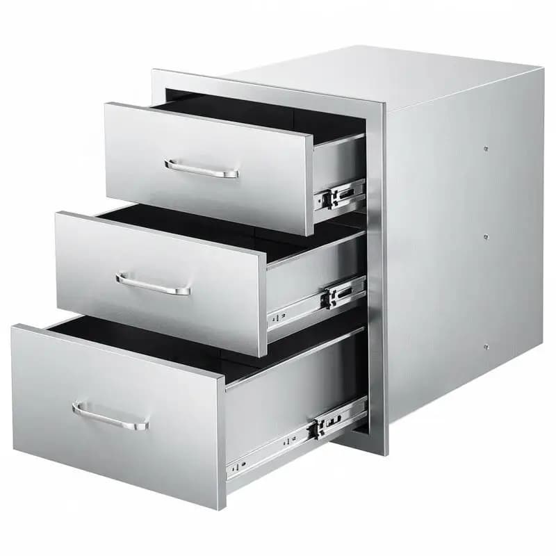 Outdoor Kitchen Drawers 18.11"W x 23.23"D x 23.23"H, Triple-Access Stainless Steel BBQ Drawers with Handles, BBQ Island Drawer for Outdoor Kitchens or Barbeque Island Patio Grill Station