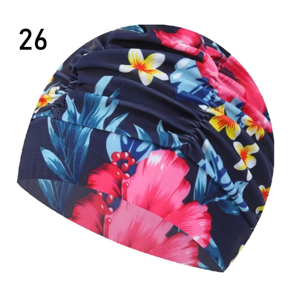 Orecchie da uomo e da donna Accessori sportivi pieghettati Cappelli da bagno in piscina Cuffia da nuoto Turbante in nylon elastico Protezione per capelli lunghi