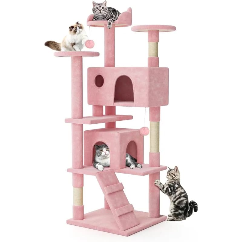Albero per gatti da interno, 70 pollici con 2 cucce, torre alta per gatti con tiragraffi, torre per arrampicarsi, albero per gatti da appartamento