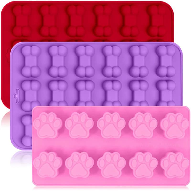 Vassoi per stampi per ghiaccio in silicone con zampa di cane e forma di osso riutilizzabili per cuocere al cioccolato, caramelle, forno, microonde sicuro