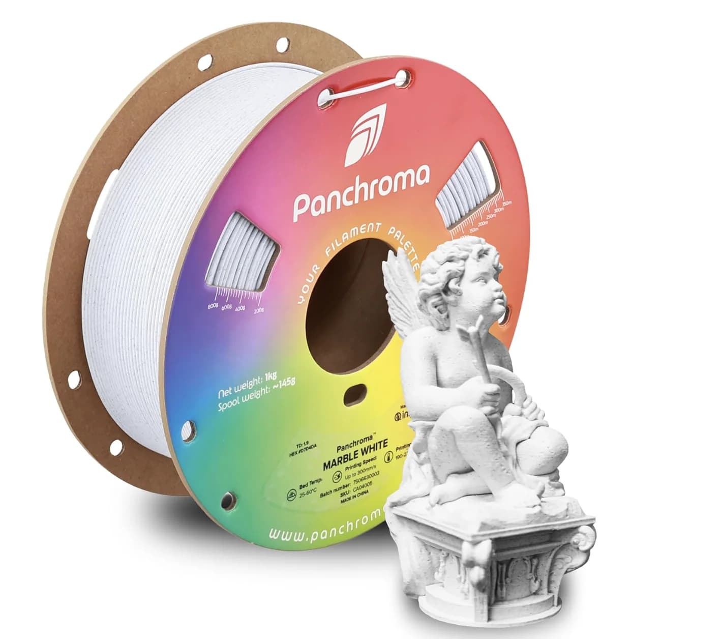 Filament PLA Polymaker Panchroma Marble, White Marmo 1.75mm 1kg Compatible with Most FDM 3D Printers, 1kg Bobbin (2.2 pounds)