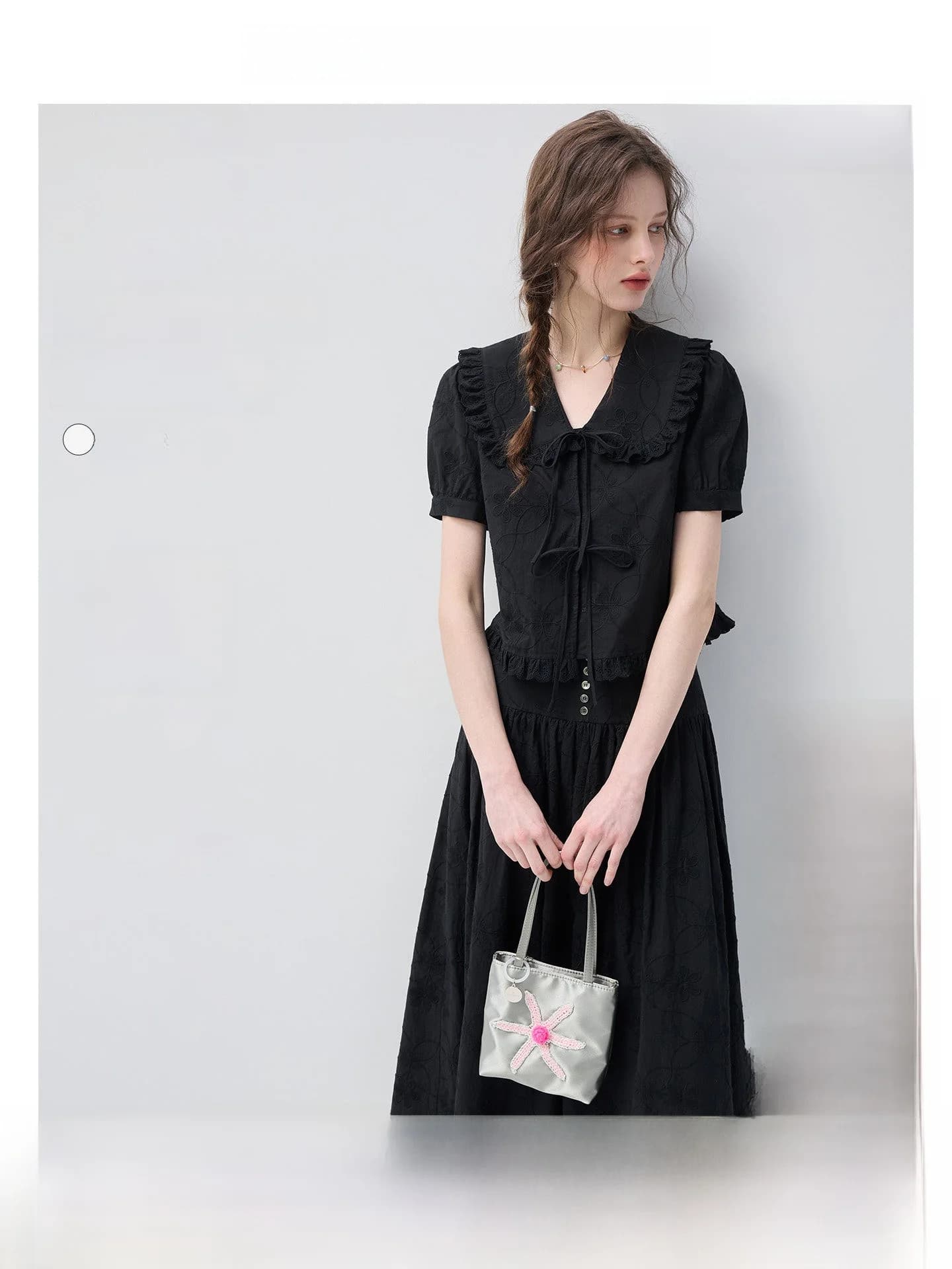 VEGA CHANG Dark Night Muse Set Gonna e Camicia da Donna Estivo Nero, Abito a Maniche a Bolla a Vita Alta alla Moda