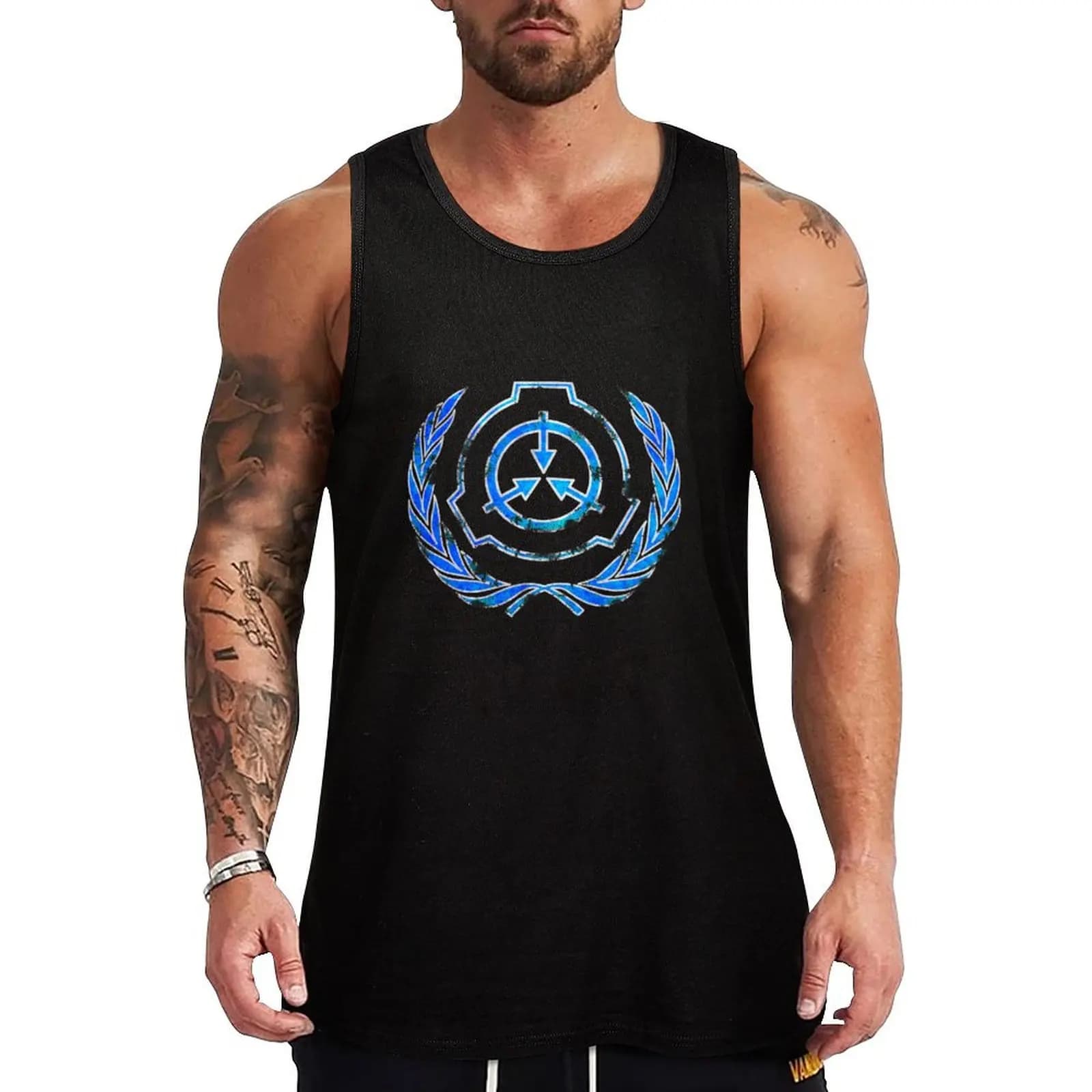 Simbolo del stemma blu della Fondazione SCP Tank Top Basic in misto cotone, maglietta casual senza maniche