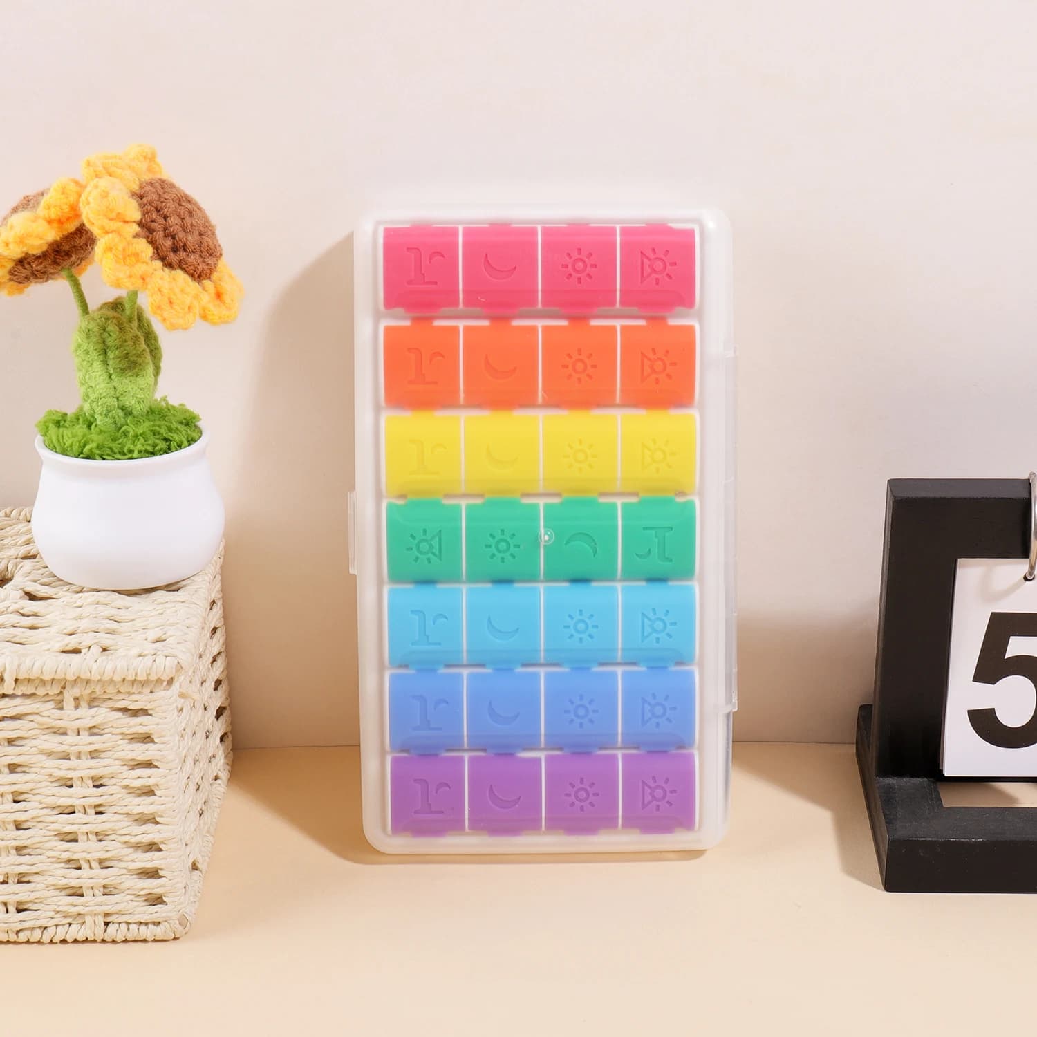 Color Coded 7 Day Pill Box 4 Compartments Daily Removable Medicine Organizer Portable Travel Vitamin Supplement Container