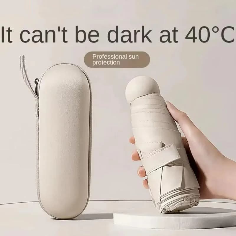 Ombrello a capsula portatile Mini parasole Protezione solare Ombrello da pioggia Manico in lega di gomma nera Ombrello pieghevole a doppio uso per uso domestico