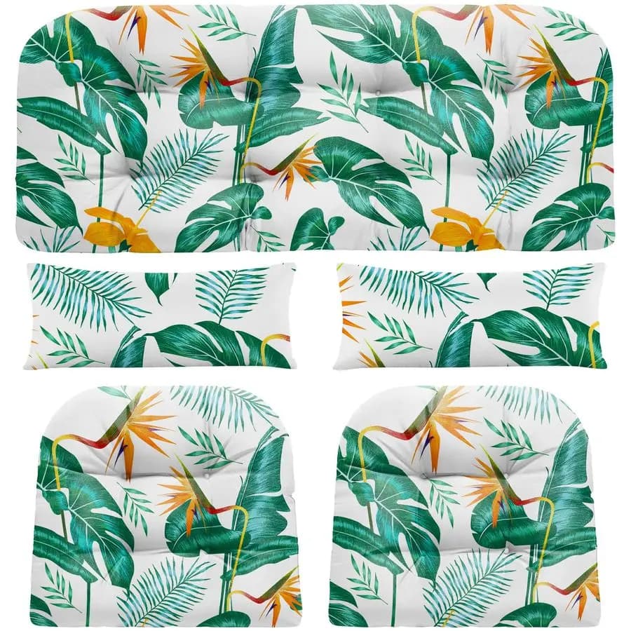Set of 5 Seat cushions, Waterproof, for Outdoor furniture in Vimini, 1 Sofa cushion, 2 in U shape and 2 lumbar