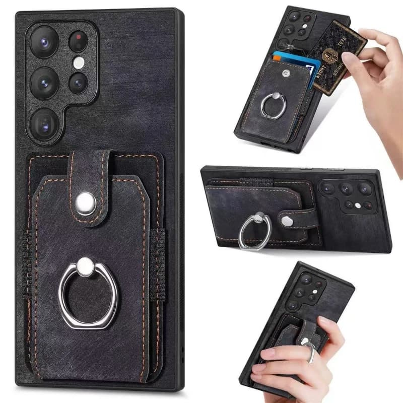 360 ° Custodia Magnetica in Pelle con Anello Rotante e Porta Carte per Auto, Compatibile con Samsung Galaxy S26 S25 S24 S23 S27 Ultra Plus A56