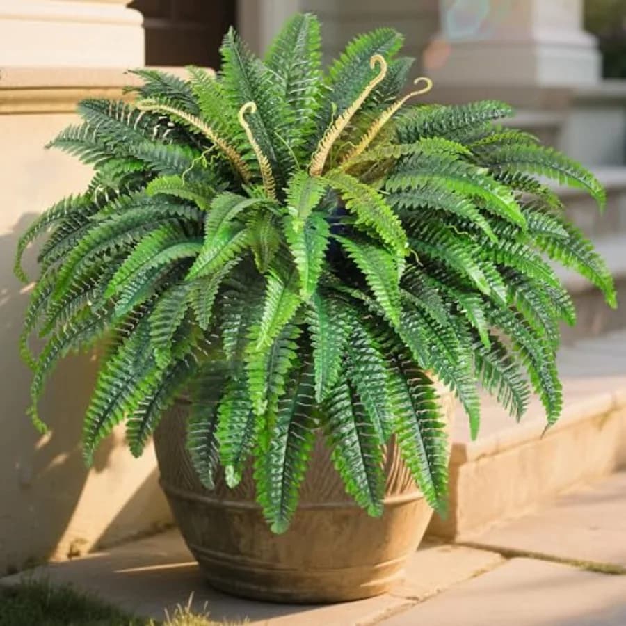 48 Artificial Sweat Plants for Exterior and Interior, Large, UV Resistant, 95 Foglie, Finto Cespuglio di Felce Boston, Green Artificial Plants