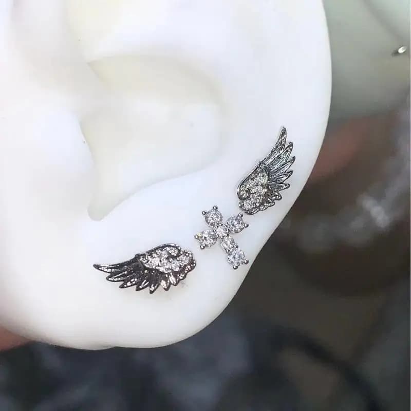 3/4Pcs Vintage Fashion Luxury Shining Angel Wings & Cross Earrings For Women And Couples Personality Ear Studs Jewelry Gifts