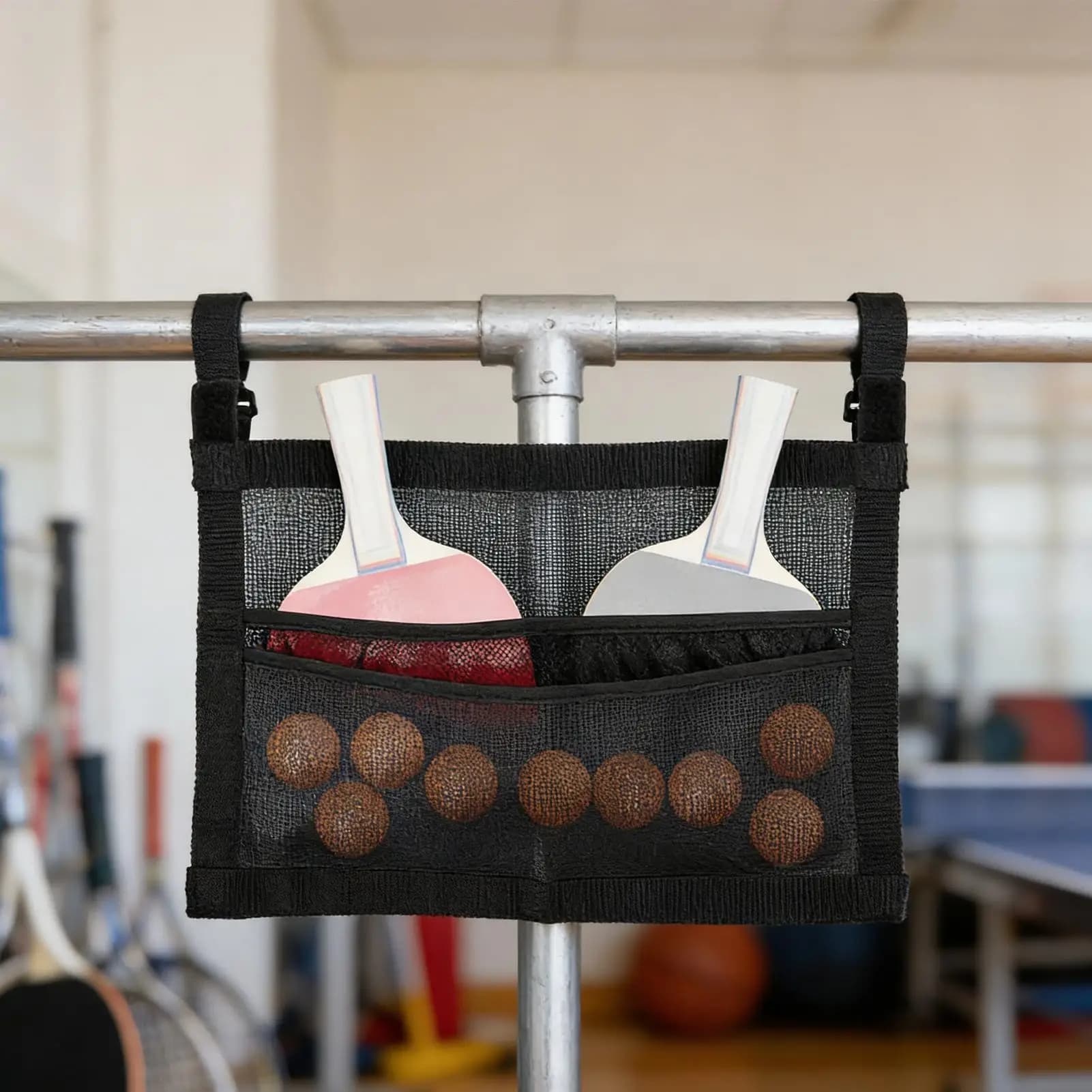 Porta palline da ping pong in rete, organizer per palline da ping pong di grande capacità, da parete o sotto il tavolo, per la pratica dell'allenamento