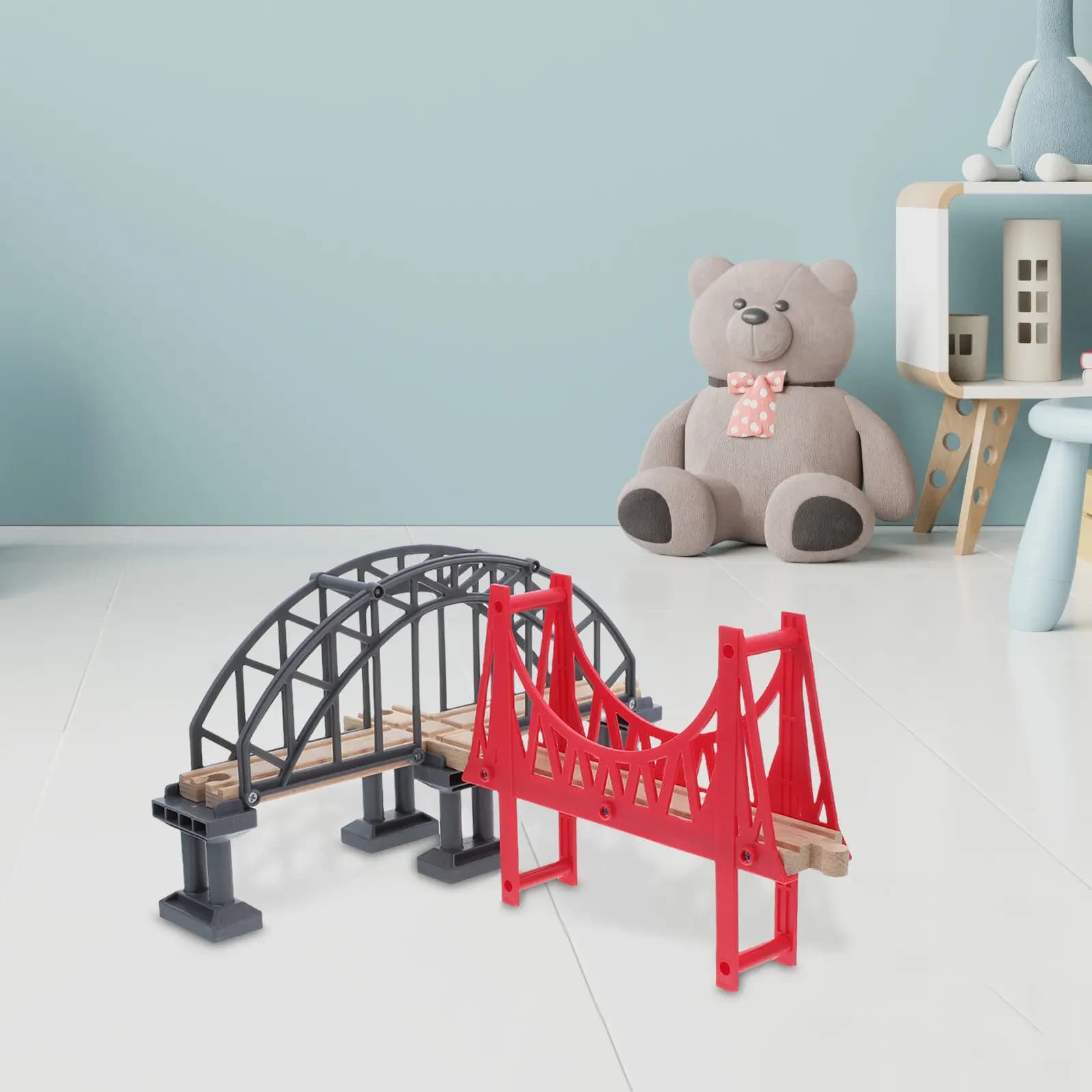 Train Track Bridge Set Wooden Railway Expansion Accessory for Children Educational Stem Play Creative Layout Building