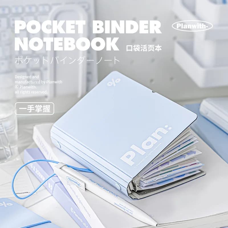 Simplicity White Blue Journal 6 Ring Scrapbook Mobile Sheet 44 Sheets Mini Notebook Ins Journal Portable Pocket Planner Student
