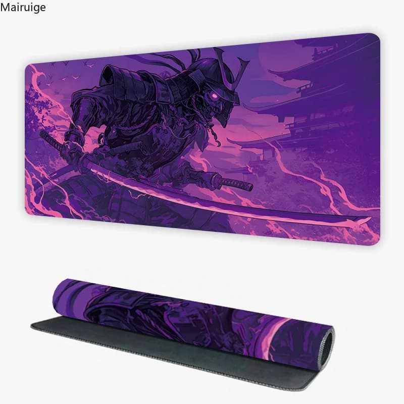 Tappetino per mouse nero con cartoni animati giapponesi Sakura Samurai, tappetino da tavolo grande per giocatori, tappetino da gioco per laptop, scrivania per PC, accessori per ufficio, scrivania per computer