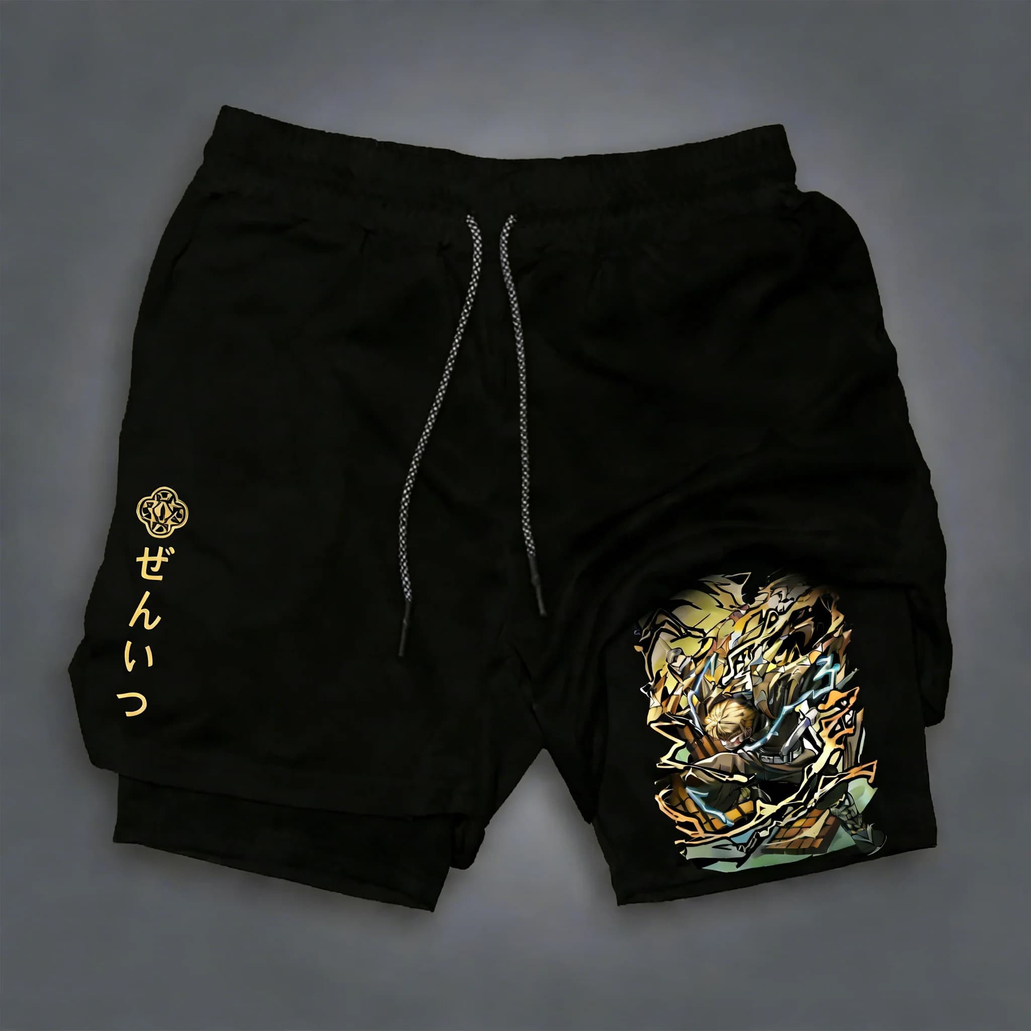 Pantaloncini 2-in-1 Demon Slayer Anime Agatsuma Zenitsu, Nuovi Pantaloncini Sportivi da Uomo Estivi 2026, Comodi ed Elasticizzati per Corsa