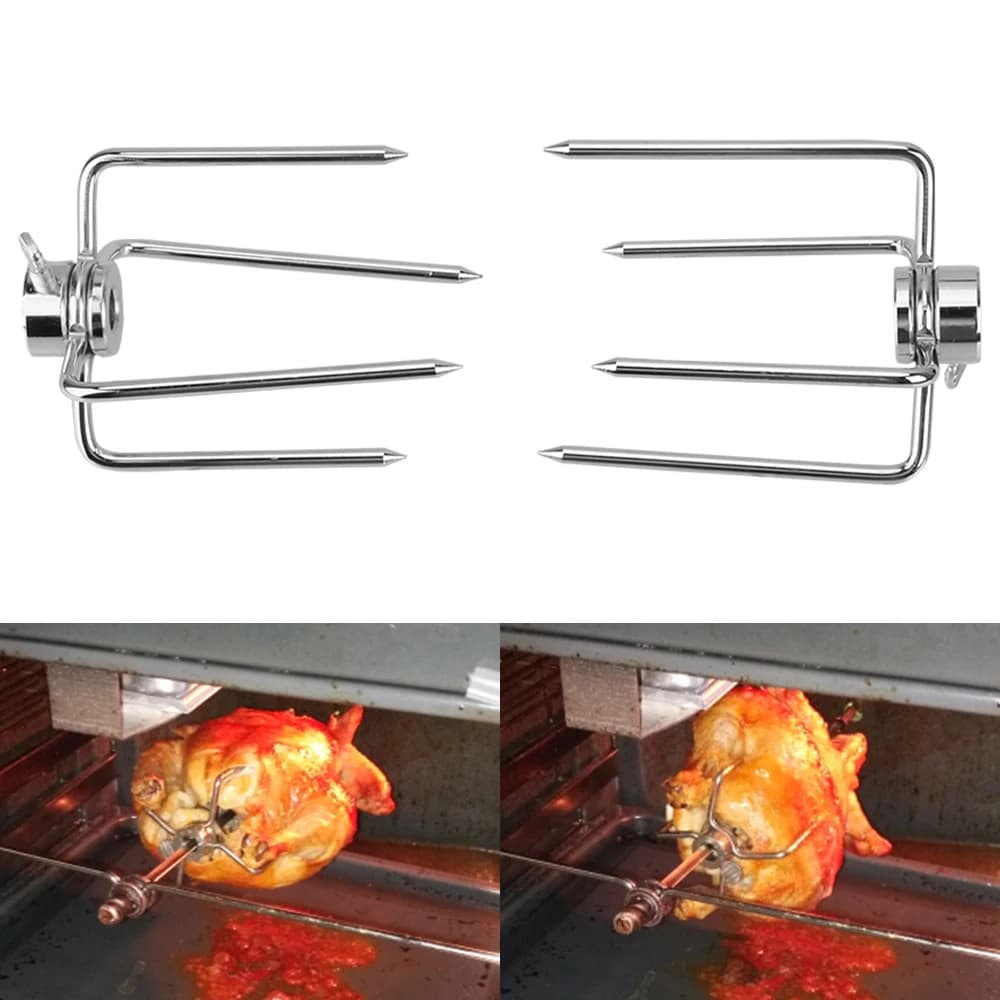 Rotisserie BBQ Forks Charcoal Chicken Grill 2pcs/set Stainless Steel BBQ Forks Rotisserie Meat Fork