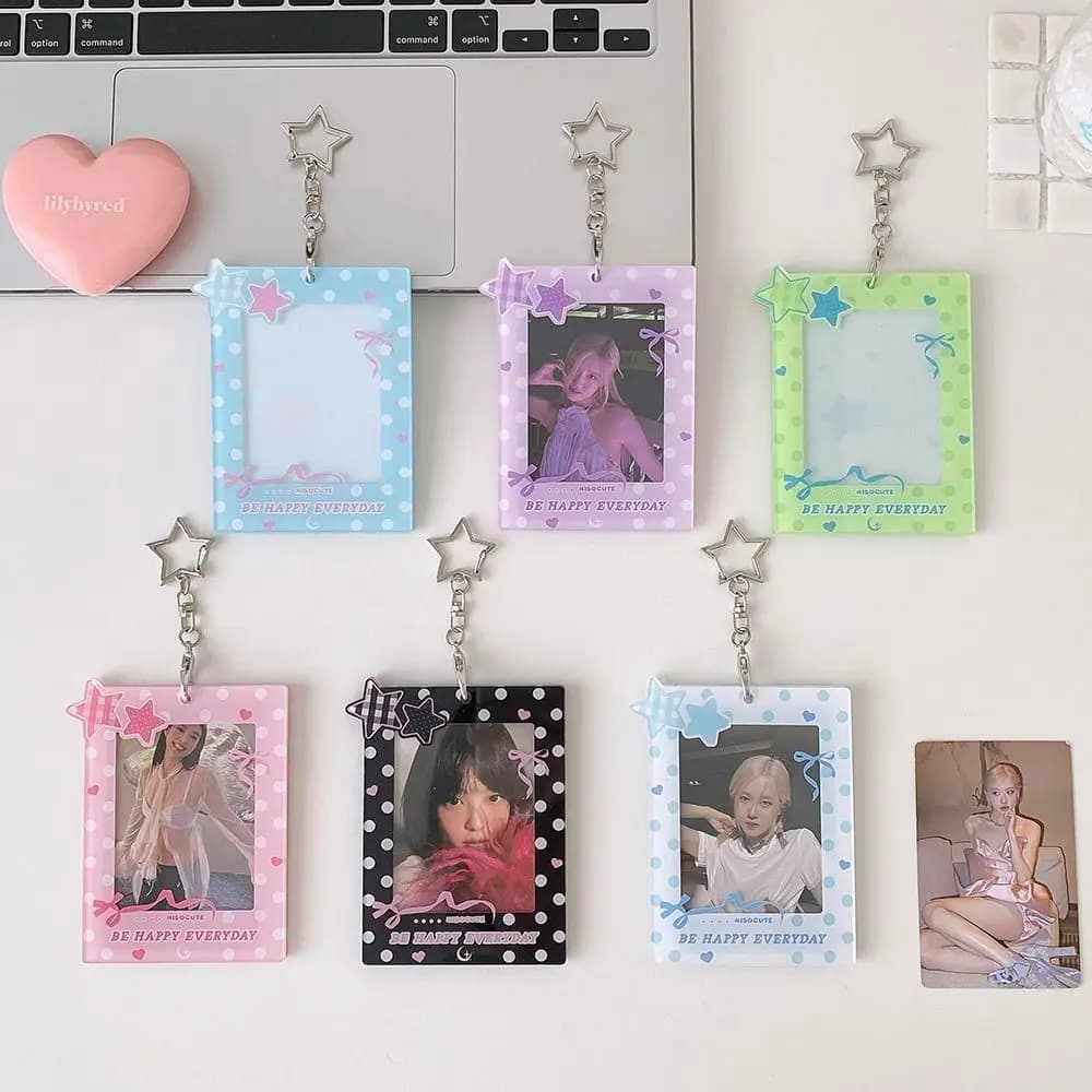 INS 3 Inch Kpop Photocard Holder Polka Dot Stars Picture Display Idol Photo Frame Acrylic Pendant Card Holder