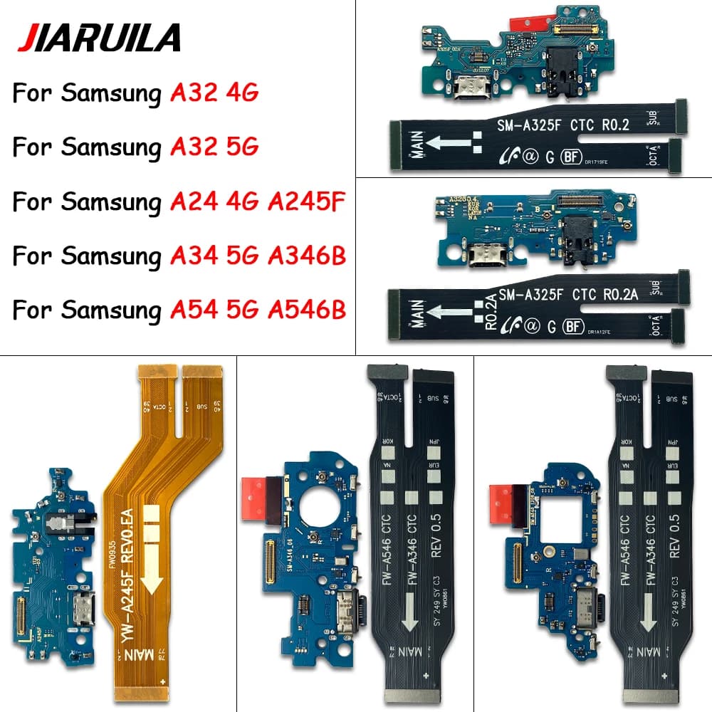Connettore USB per Ricarica, Porta Jack, Scheda Flex per Samsung A24 A32 4G A34 A54 5G con Scheda IC e Microfono