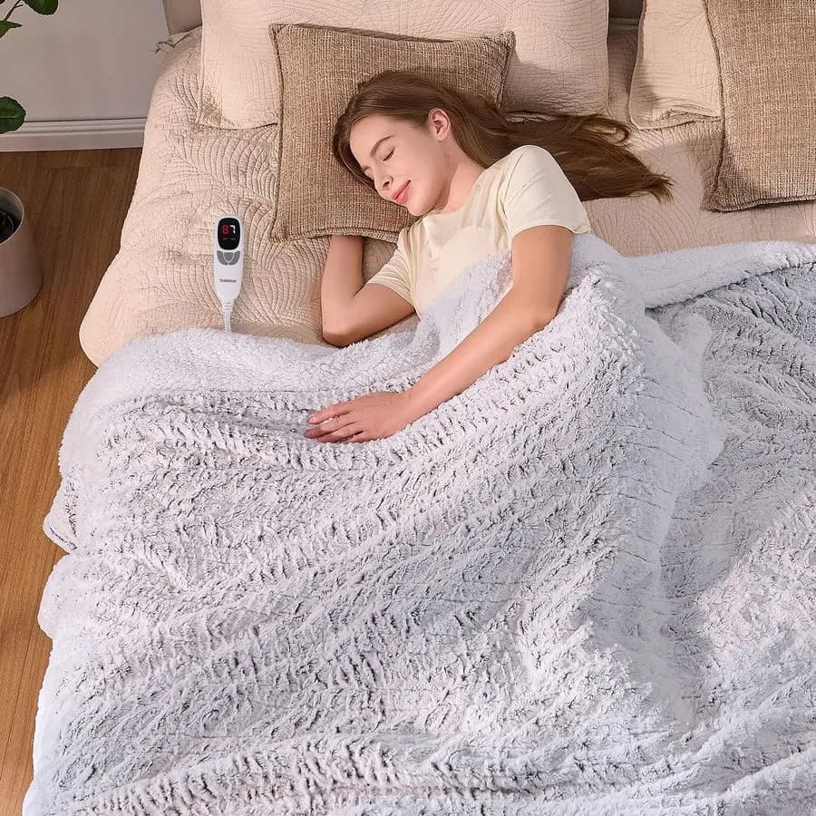 Coperta Elettrica Riscaldata Matrimoniale 62x84, Saldi Coperte da Letto con 9 Livelli di Calore e Timer 110H, in Seta Sintetica Morbida, Soffice e Accogliente, Lavabile in Lavatrice