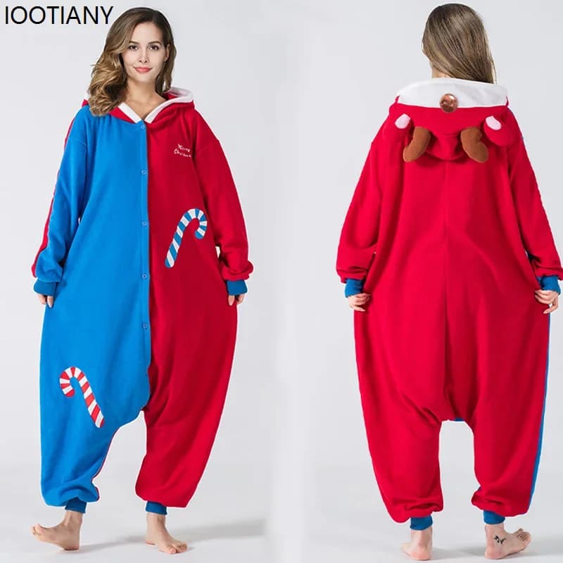 CosplayAutumn Winter Christmas Elk Cosplay Jumpsuit Unisex Cute Deer Polar Fleece Hooded Pajamas Fun Holiday Party Stage Showing