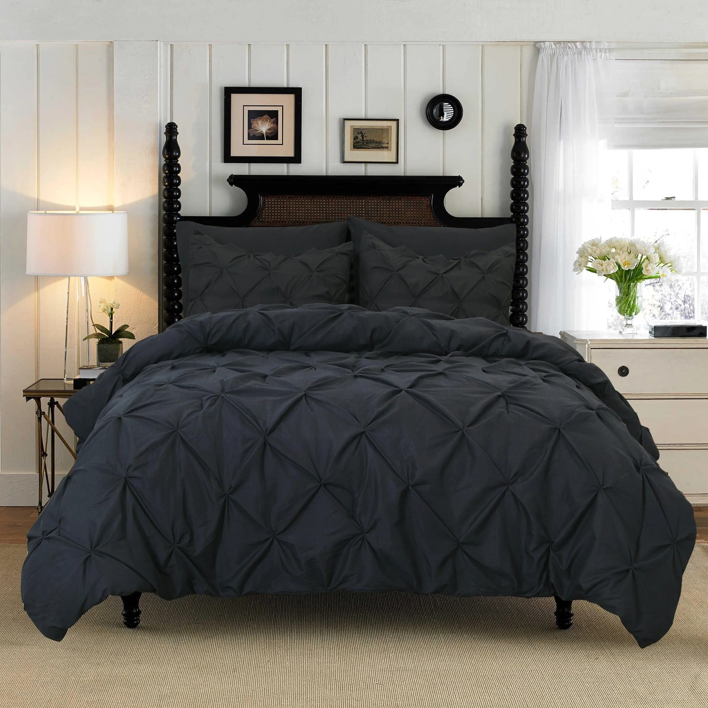 Set biancheria da letto in cotone Elegante e confortevole Pizzico a pieghe con motivo pizzico Set copripiumino in 3 pezzi con lacci angolari