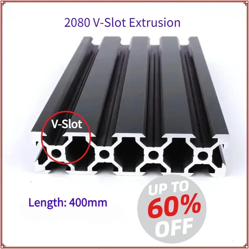Telaio con profilo in alluminio anodizzato standard europeo per estrusione con scanalatura a V 2080 Guida lineare da 400 500 mm di lunghezza per stampante 3D CNC Nero