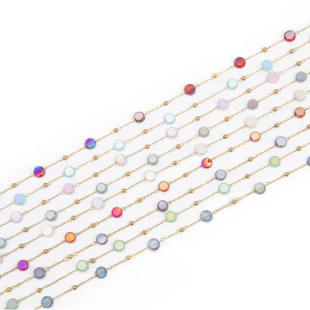 Catene di perline di pietra di cristallo sfaccettato in acciaio inossidabile da 1 metro Fai da te Boho Collane Orecchini Materiale Bracciale Creazione di gioielli
