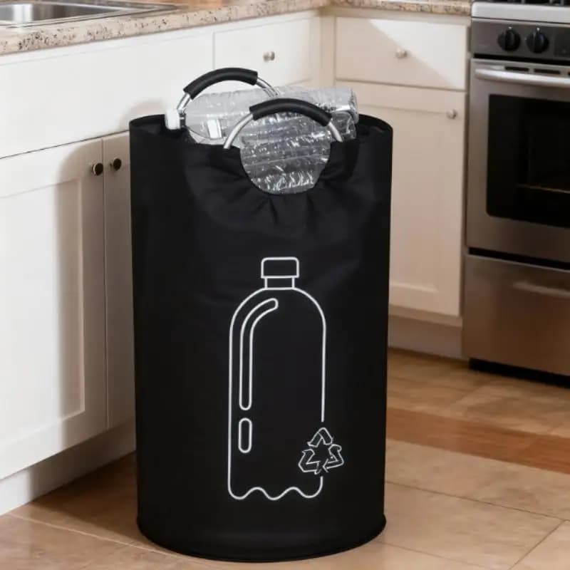 82L Folding Recycling Bin Large Capacity Waste Bottle Storage Basket with Aluminum Handle