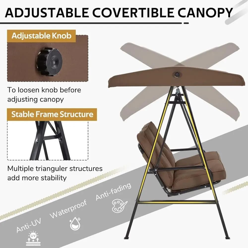 Dondolo da Esterno per Adulti, Dondolo a 2 Posti con Tettuccio Adjustbile, Panca a Dondolo da Esterno con Cushion Removable, Sui