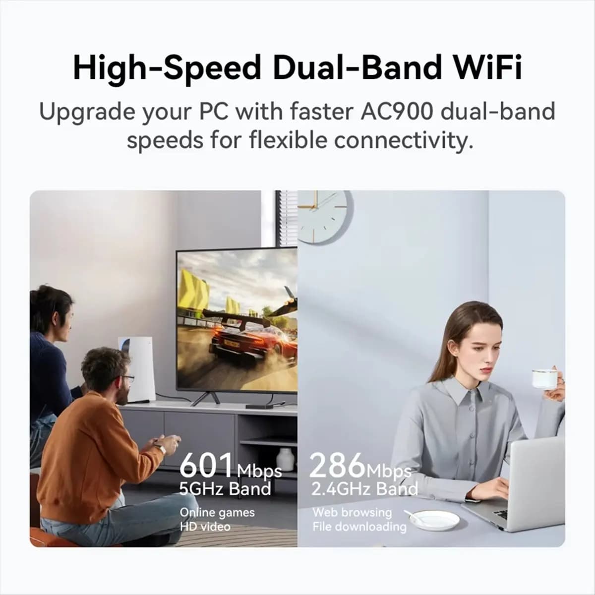 Adattatore WiFi wireless 2 in 1 WIFI6 AX900 USB Bluetooth 5.4 Scheda di rete dual band 2.4G+5GHz 900Mbps per Win10/11