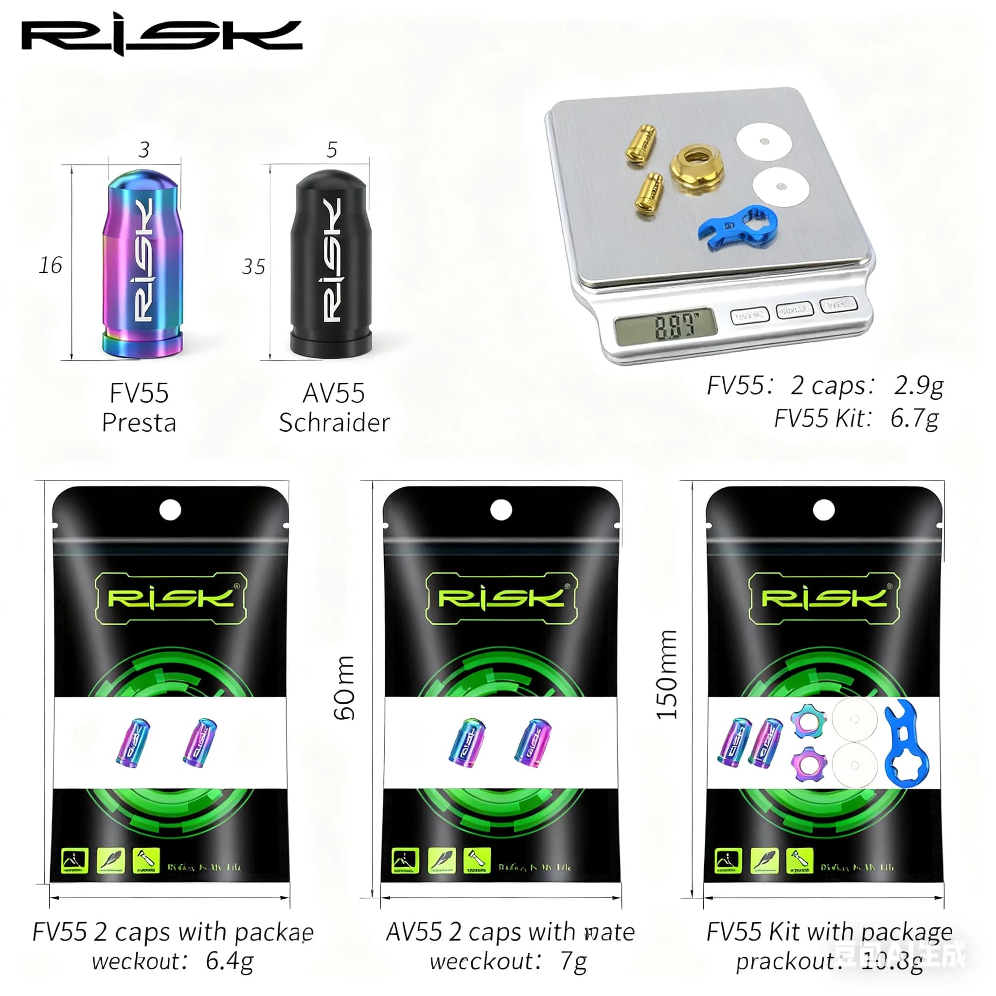 RISK Mountain Road Bicycle Presta Schrader Nozzle Valve Core Cap Titanium Alloy Screws Bike Valve Cap French American Dustproof