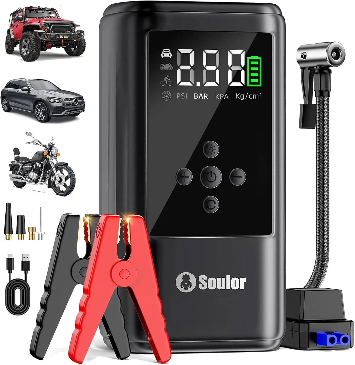 Avviatore d'Emergenza Portatile 6000A con Compressore d'Aria, Kit di Emergenza 10-in-1 per Tutti i Veicoli Inclusi Motori Diesel da 10L