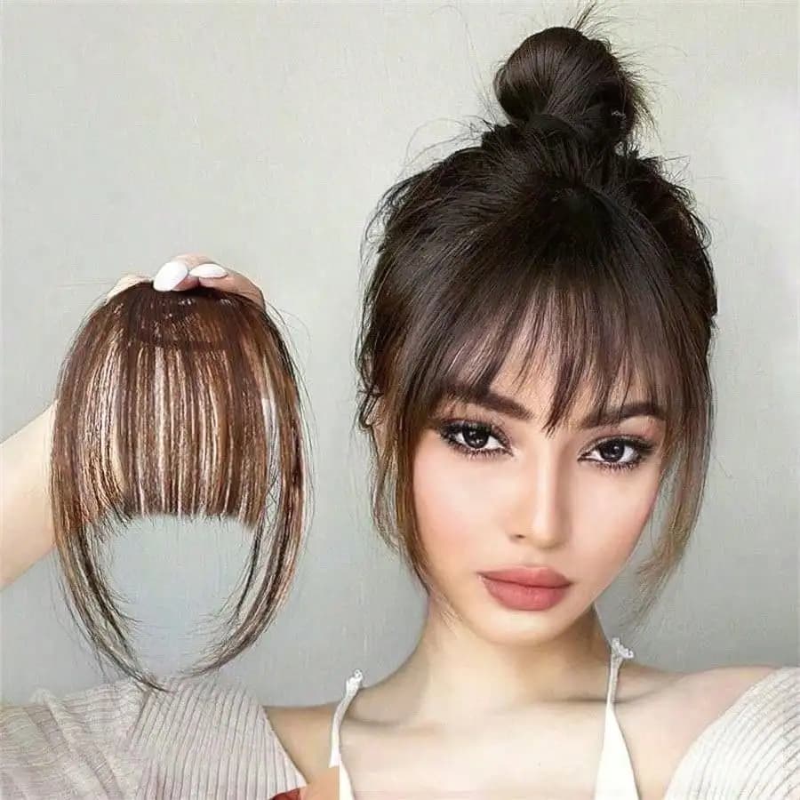 Fascia per capelli con frangia a clip, frangia sintetica naturale, extension invisibili per donna