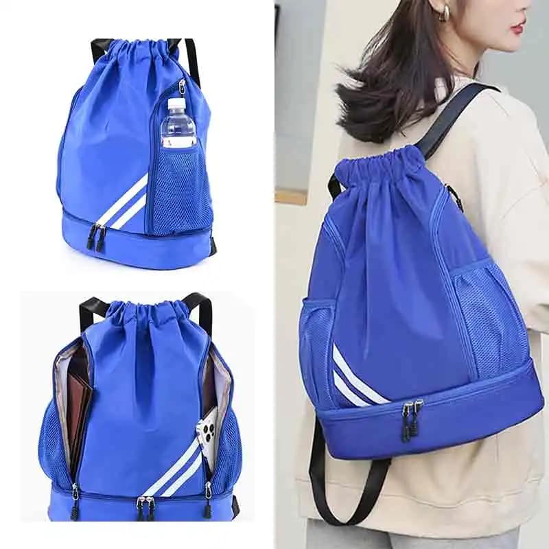 1 unisex gym backpack with drawstring with shoe compartment, sports training bag for racing, fitness, cycling, swimming, basketball