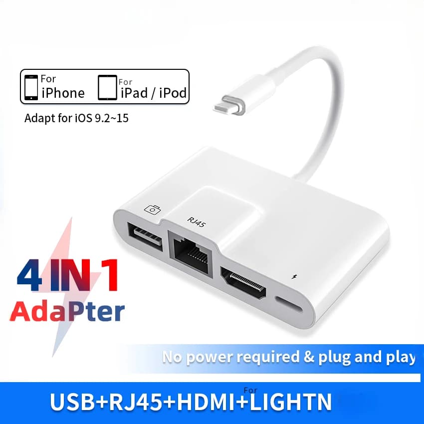 Per Lightning a RJ45 Ethernet OTG Adattatore AV digitale Convertitore schermo di sincronizzazione hub USB di rete cablata LAN compatibile HDMI per iPhone