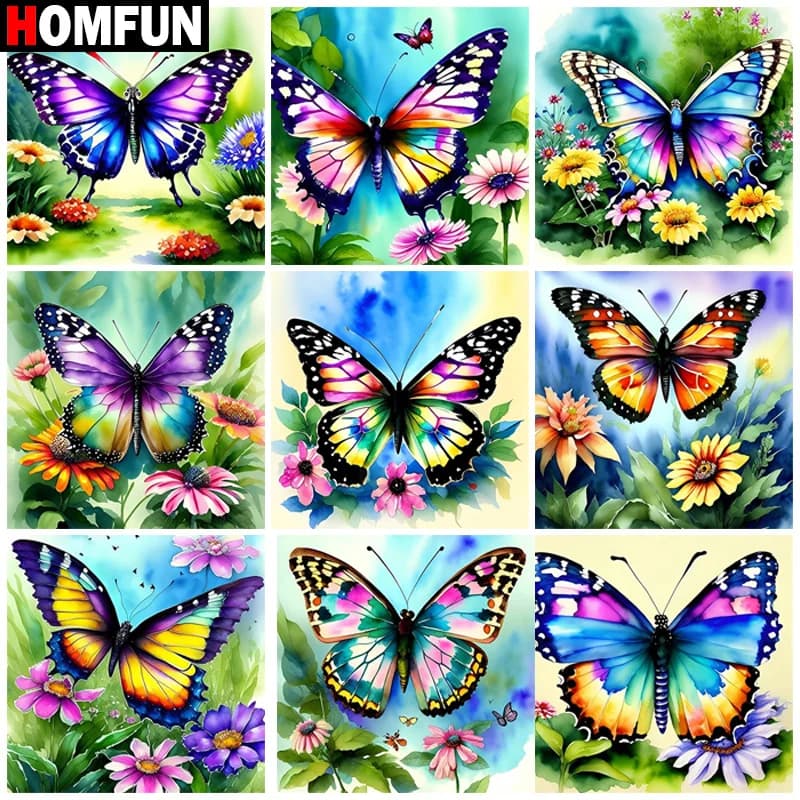 HOMFUN Pittura Diamante Pieno Quadrato/Rotondo Diamante "Animale Farfalla" Modello Ricamo Punto Croce Pittura Diamante 5D Strass