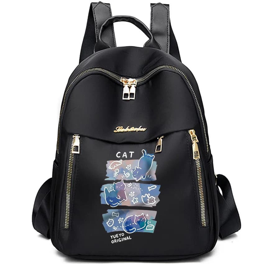 Zaino Casual da Donna con Stampa Divertente di Gatto Stile Giapponese, Borsa da Viaggio per Studenti Adolescenti, Zaino Scolastico per Ragazze