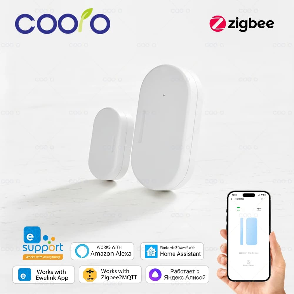 Ewelink Zigbee 3.0 Sensore porta Finestra magnetica wireless Rilevatore di allarme di sicurezza aperto e chiuso funziona con Zigbee2MQTT Home Assistant