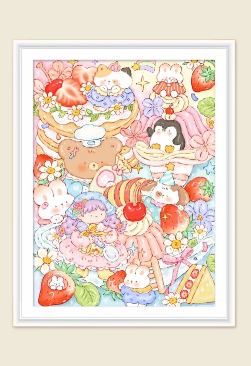 9ct 65X85cm Cartoon Dessert Party Pre-Printed Cross Stitch Kit DIY Embroidery Set Handicraft Floss Needle Crafts